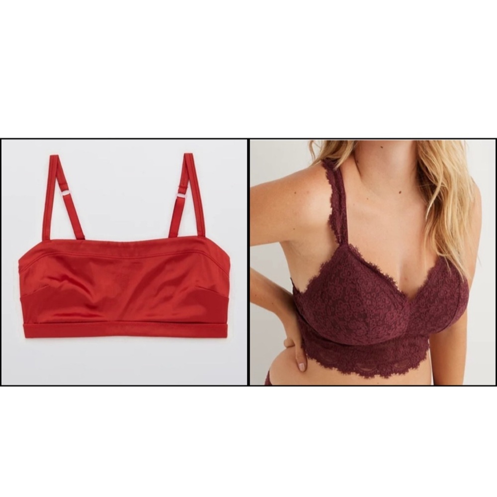 Aerie Stretch Satin Bandeau & Wireless Lace Racerback Bras Size Medium NWT!